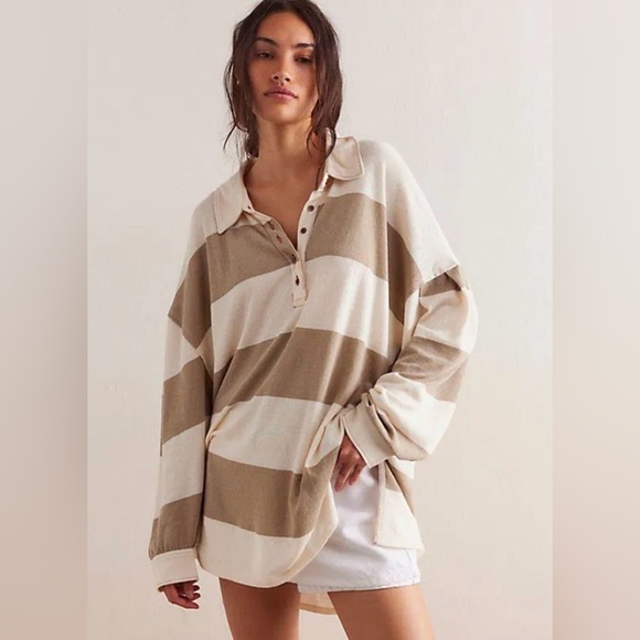 NWT We The Free Taylee Striped Polo S Neutral Combo